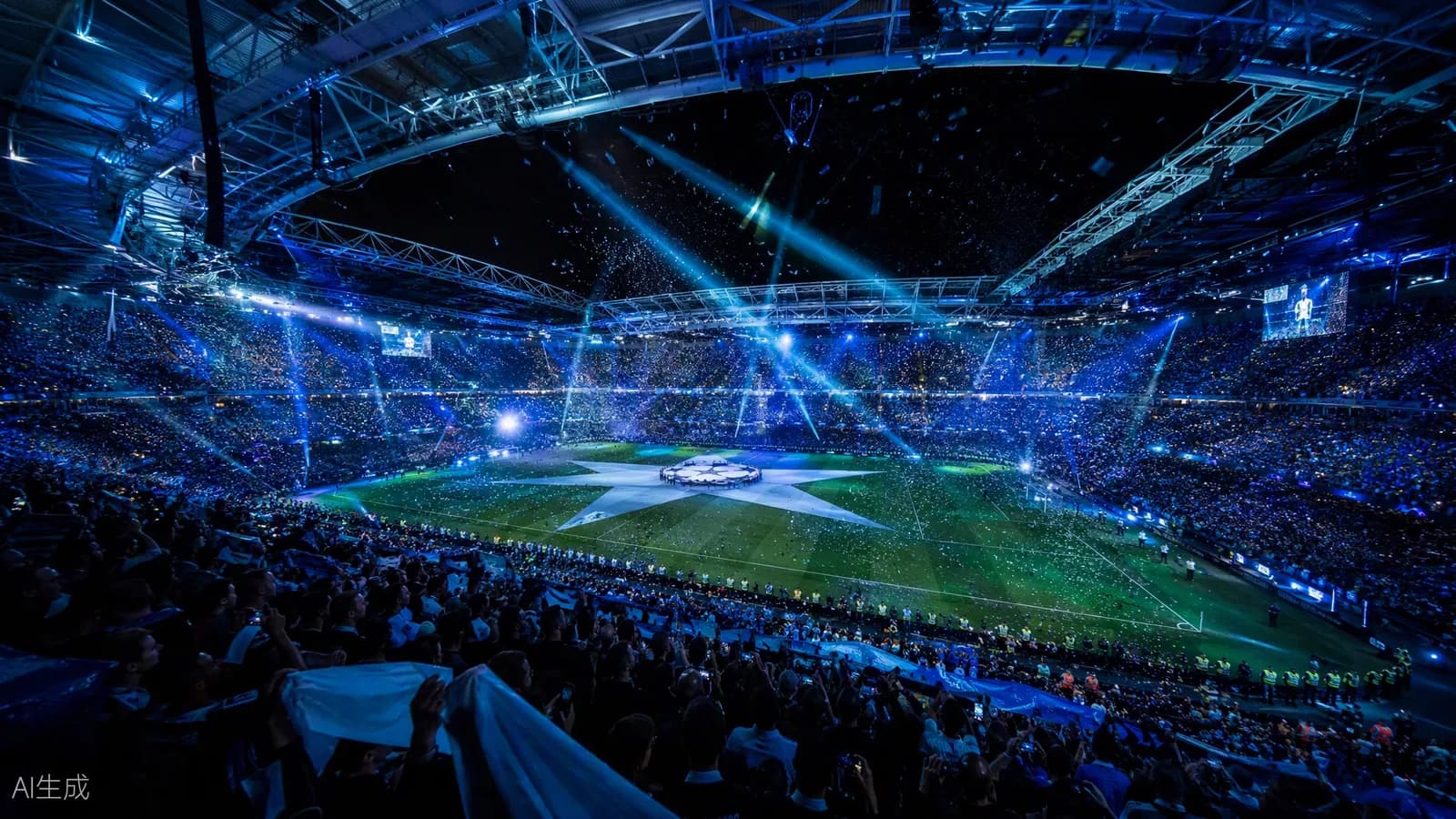 Finale de coupe d’Europe dans un stade géant illuminé, show de lumières