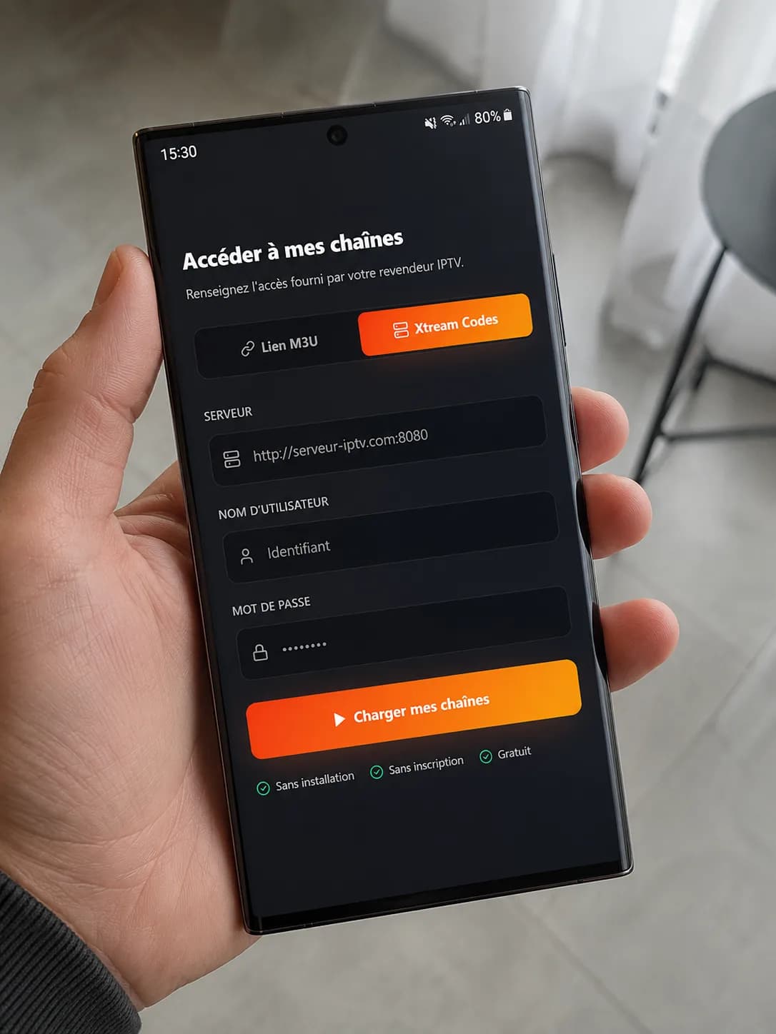 Lecteur IPTV en ligne sur smartphone Android, lecture d’une chaîne dans Chrome