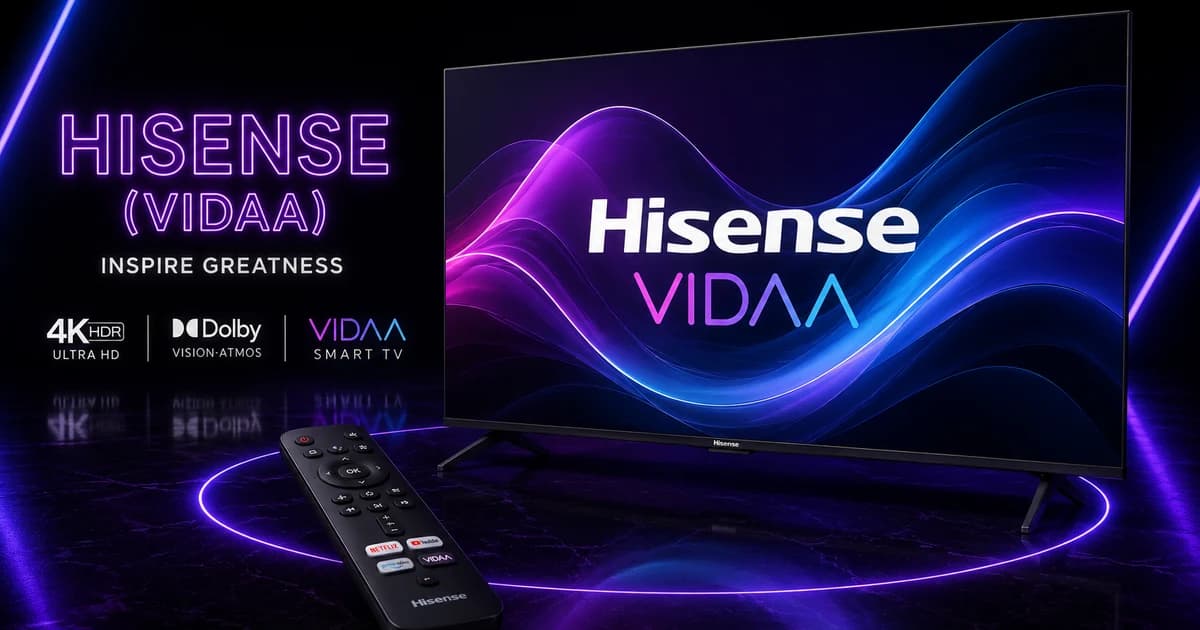 Téléviseur Hisense sous VIDAA avec sa télécommande, prêt pour une application IPTV